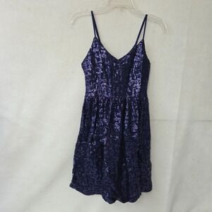 Devlin Navy Blue Sequin V Neck Spaghetti Strap‎ Dress Women's Medium Dance Prom